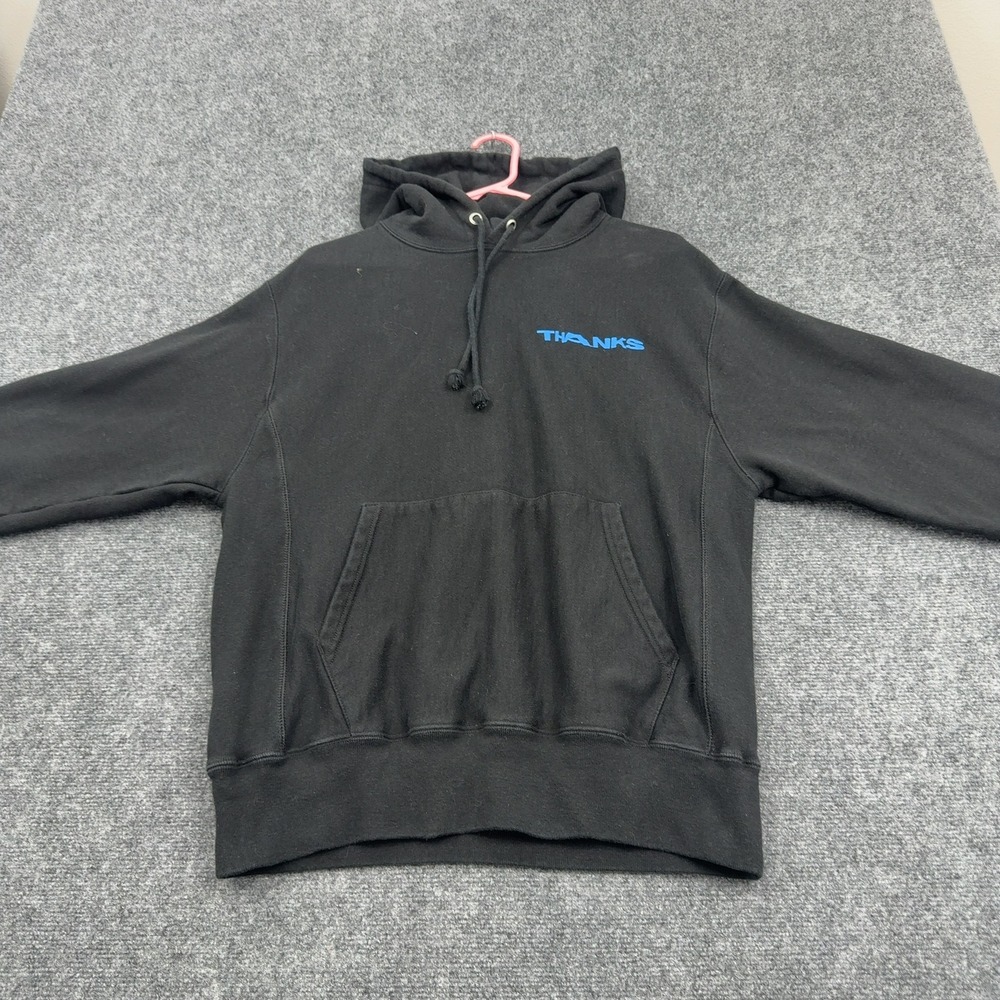 Champion‎ Hoodie Mens Medium Black Cotton Reverse Weave Graphic Streetwear Style